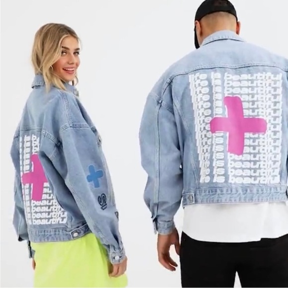 ASOS Life is Beautiful Oversized Unisex Jean Jacket - Picture 7 of 10